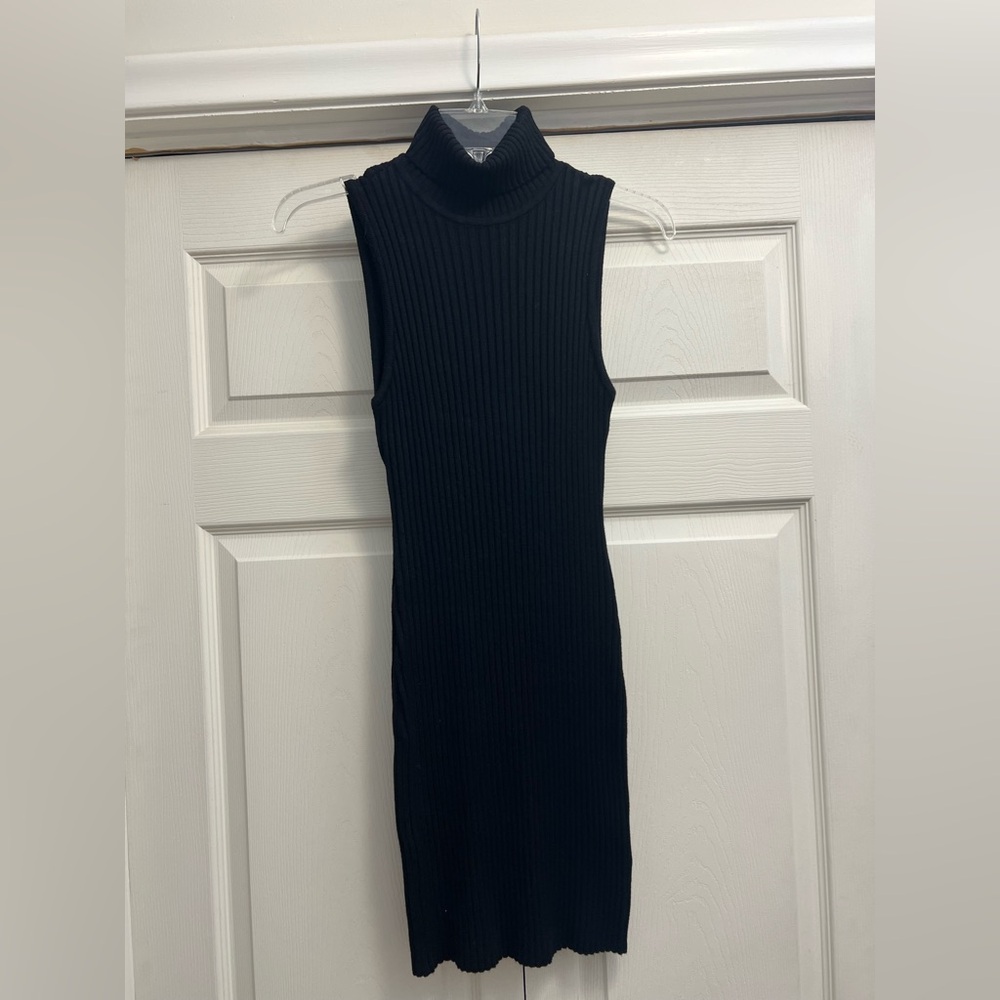 BEBE Elegant Black Sleeveless Turtleneck Dress